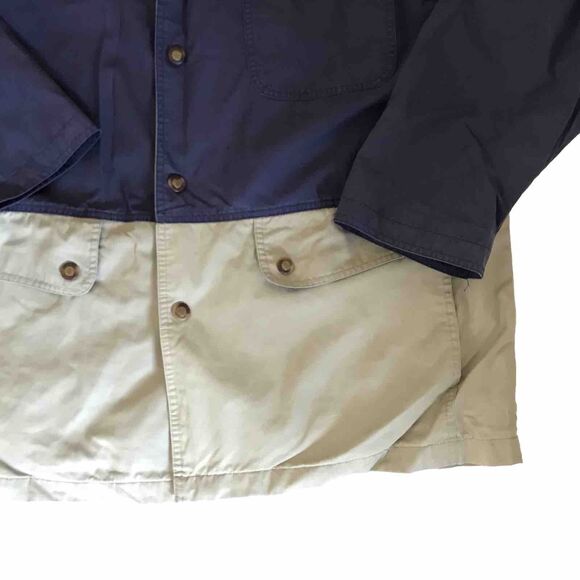 Vintage 1980s 90s Woolrich Navy Blue Tan Barn Utility Nautical Outdoor Jacket - Picture 2 of 8